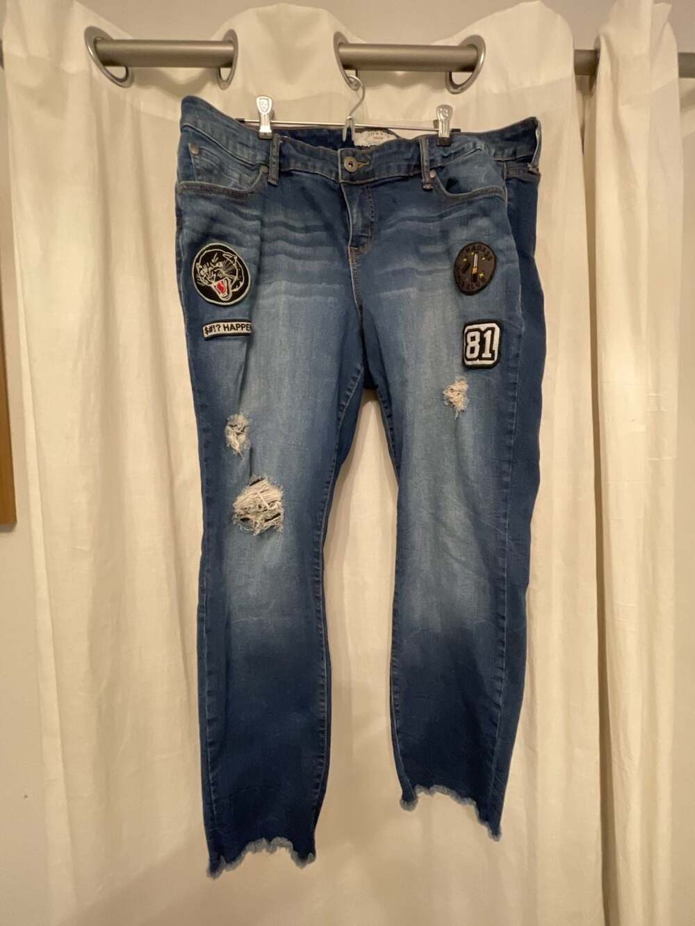 Torrid Denim Boyfriend Jeans Size 18 Patched Distressed Raw Hem
